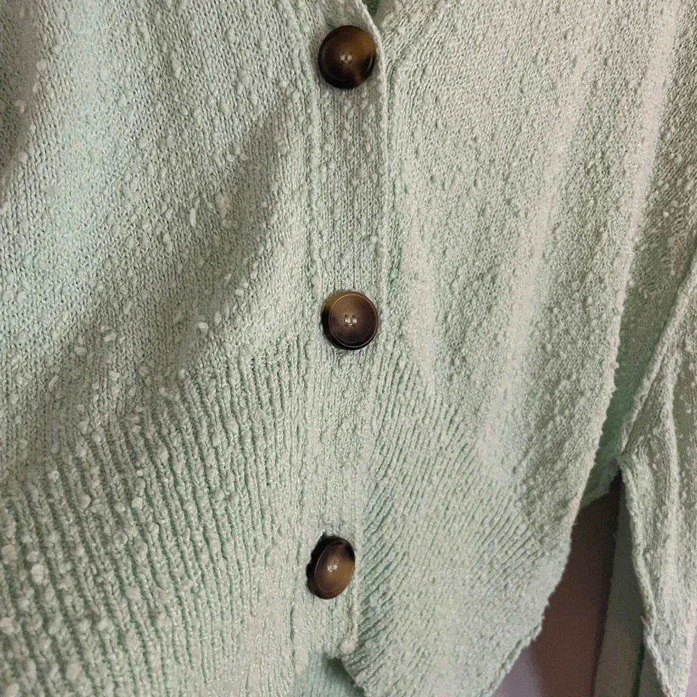 Free People Cardigan Womens XS Mint Green Textured Knit V-Neck Boho Sweater